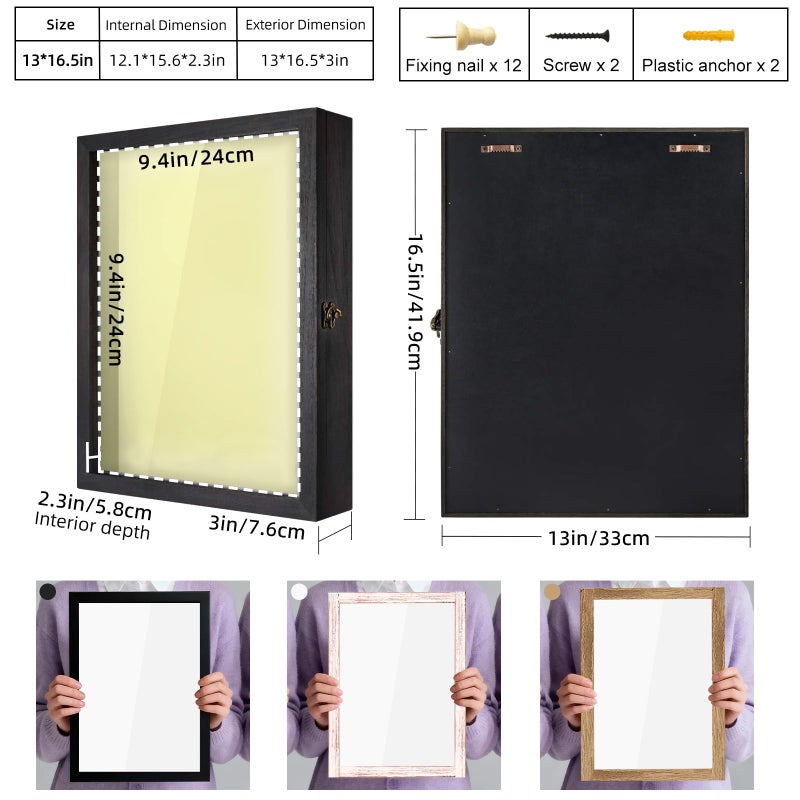 TJMOREE TJ.MOREE Flowers Shadow Box Display Case 13 x 16 Large Shadow Box Picture Frame with Glass Wedding Bouquet Memorabilia Medals Photos Memory Box - Image 2